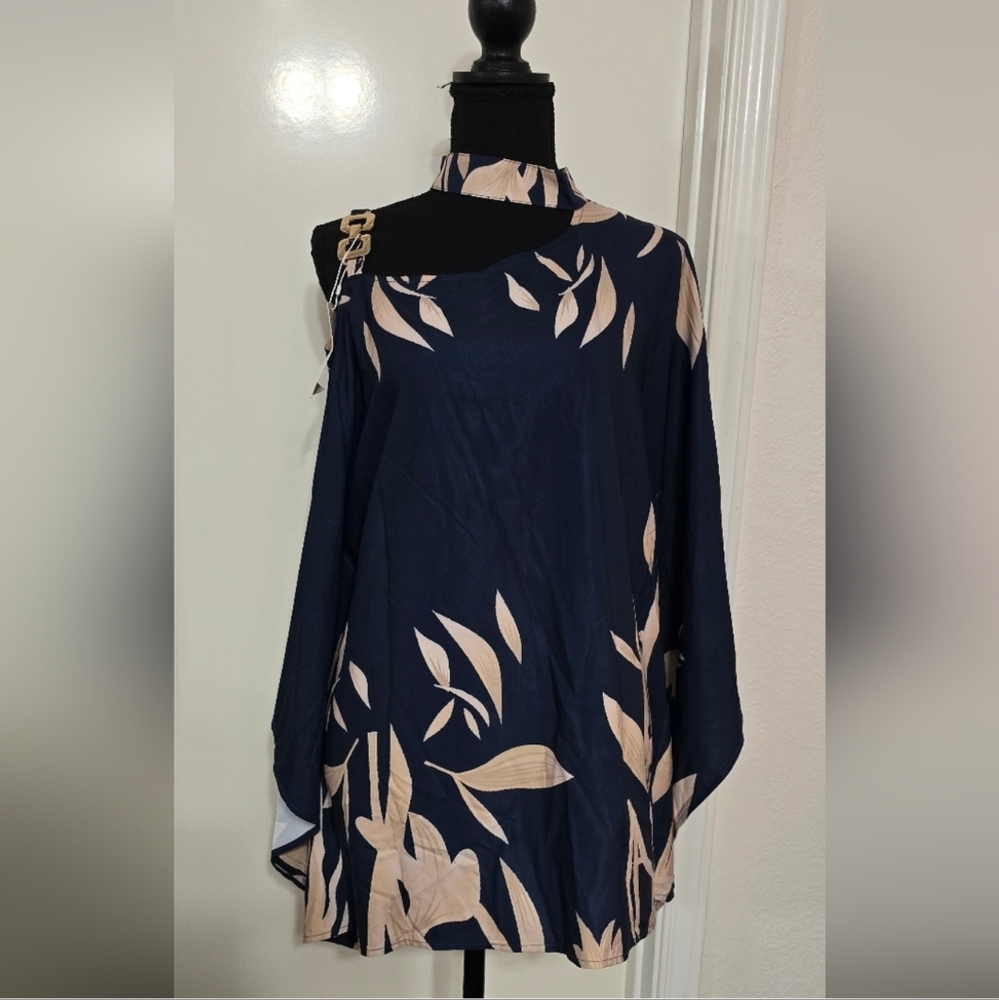 #2693 Camisa Navy and Beige Asymmetrical Dress